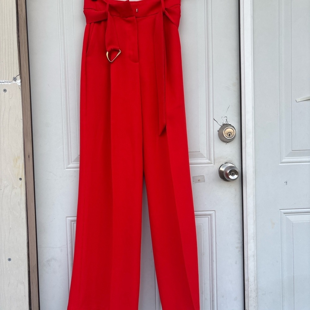 Zara orange High-Waist Wide-Leg Paperbag Trousers with Tie Belt - Picture 2 of 12